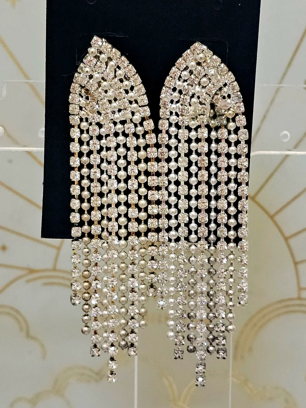 Rhinestone Cascade Fringe Drop Earrings - Gold